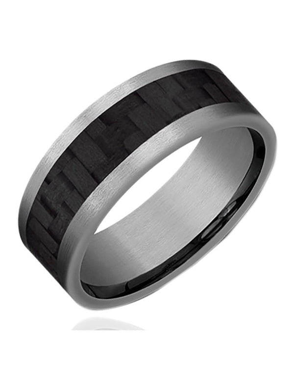 Gentlemen's Twilled Center Comfort Fit Band in Grey Tantalum and Black Carbon Fiber