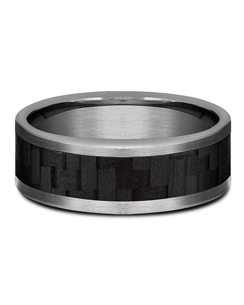 Gentlemen's Twilled Center Comfort Fit Band in Grey Tantalum and Black Carbon Fiber