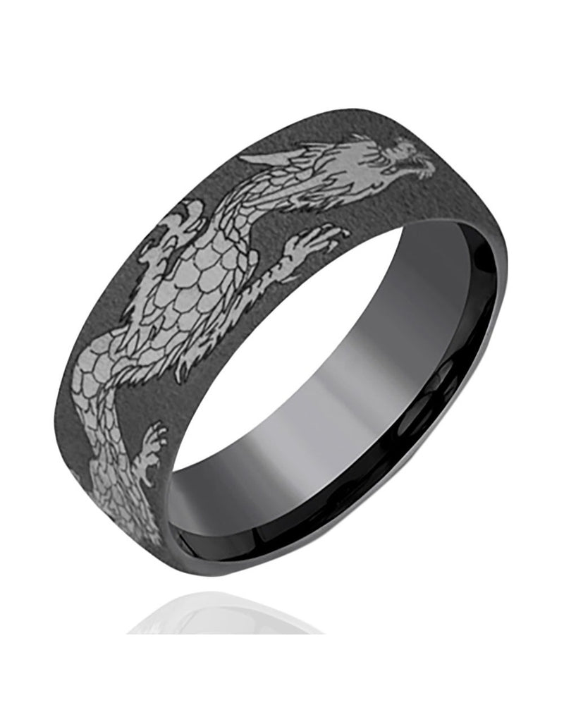 Gentlemen's Chinese Dragon European Comfort Fit Band in Darkened Tantalum