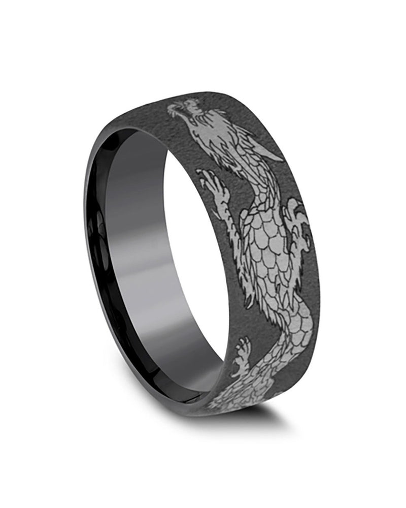 Gentlemen's Chinese Dragon European Comfort Fit Band in Darkened Tantalum