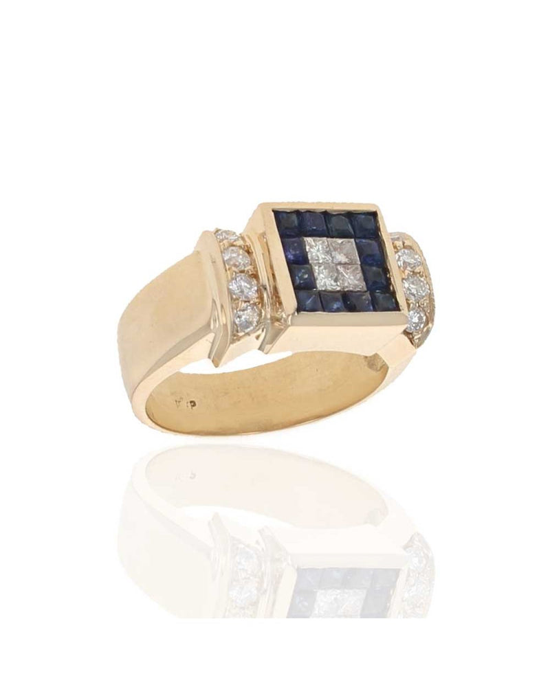 Sapphire and Diamond Square Top Ring