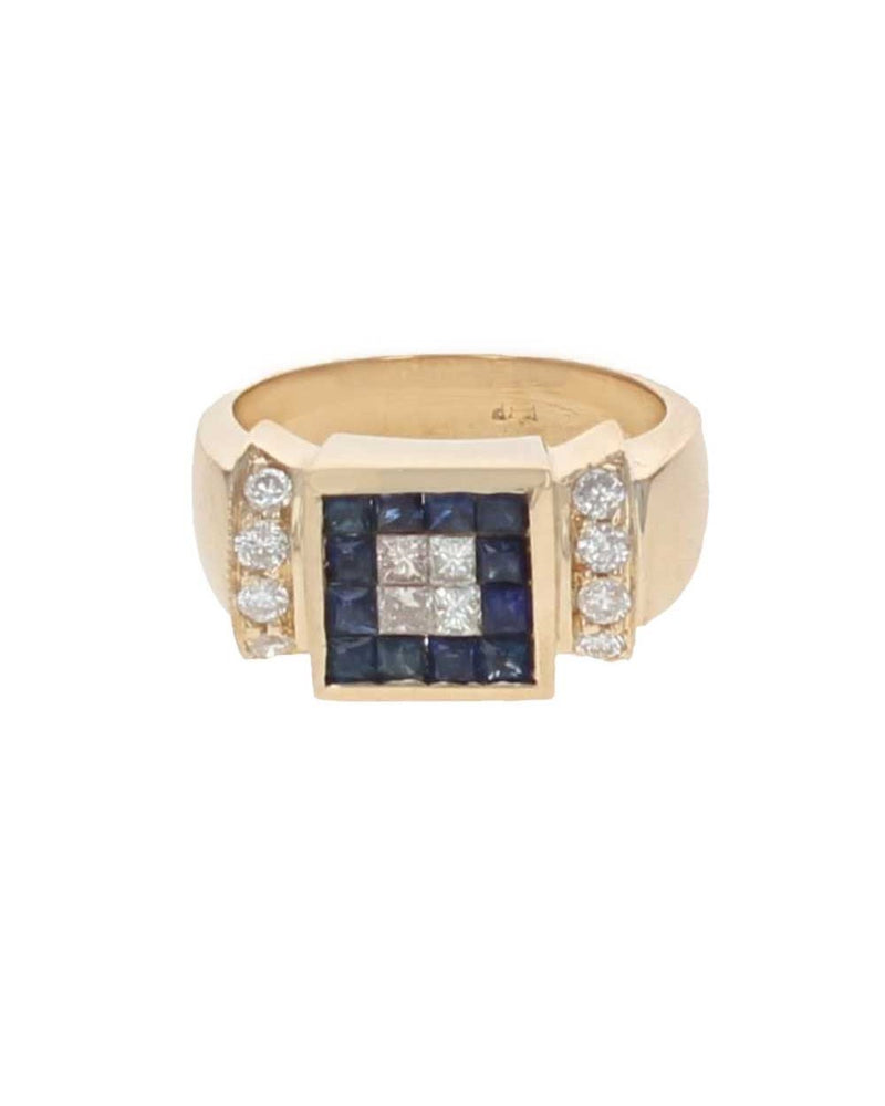 Sapphire and Diamond Square Top Ring