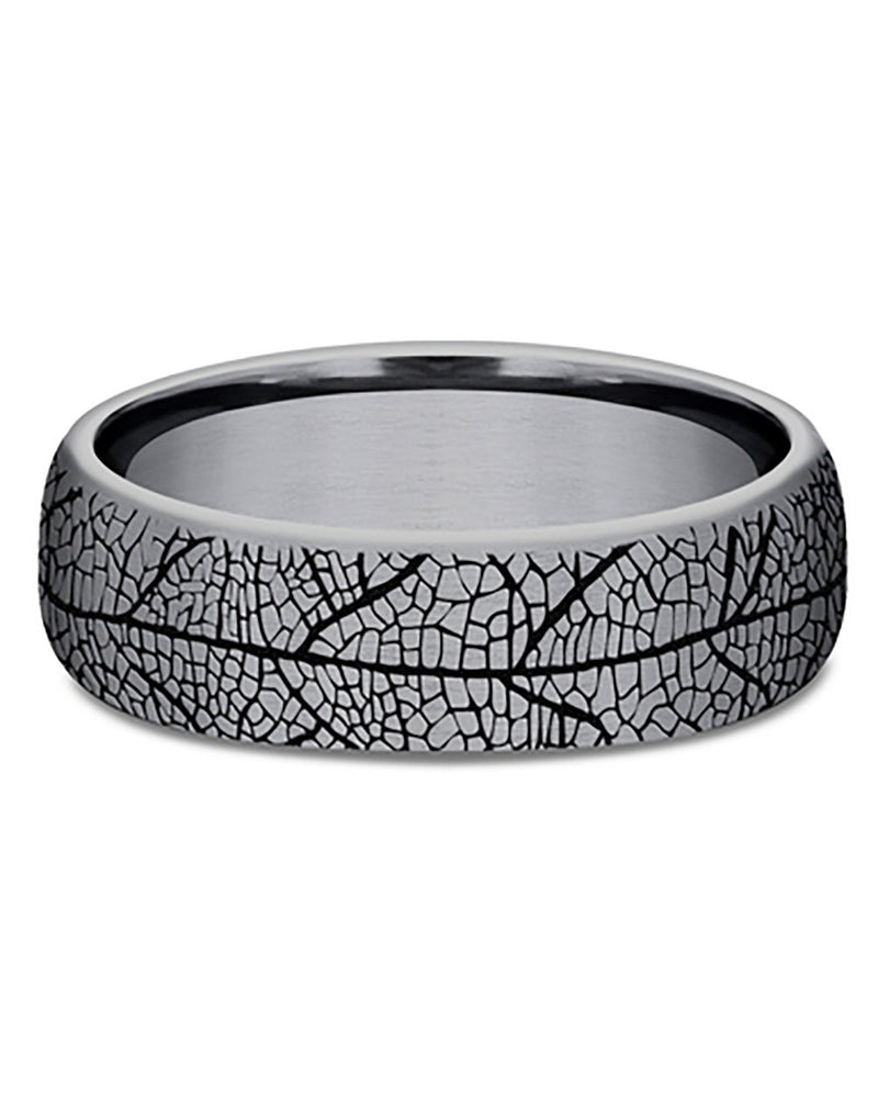 Gentlemen's Leaf Pattern Comfort Fit Band in Grey Tantalum