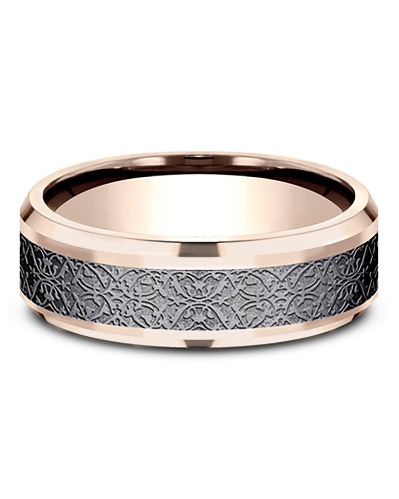 Gentlemen's Ottoman Pattern Comfort Fit Band in Yellow Gold and Black Titanium