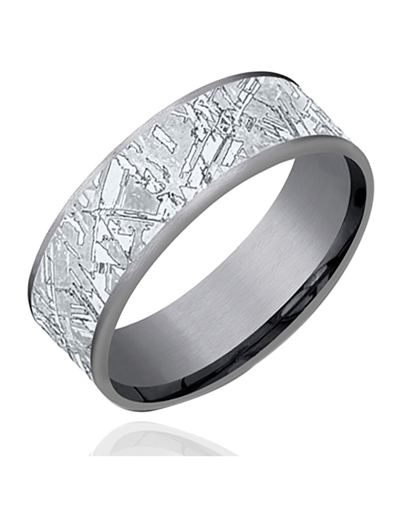 Gentlemen's Meteorite Pattern Comfort Fit Band in White Gold and Grey Tantalum