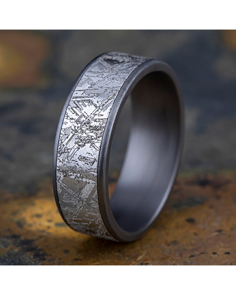 Gentlemen's Meteorite Pattern Comfort Fit Band in White Gold and Grey Tantalum