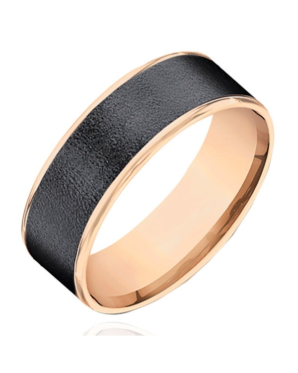 Gentlemen's Textured Thin Edge Comfort Fit Band in Rose Gold and Grey Tantalum