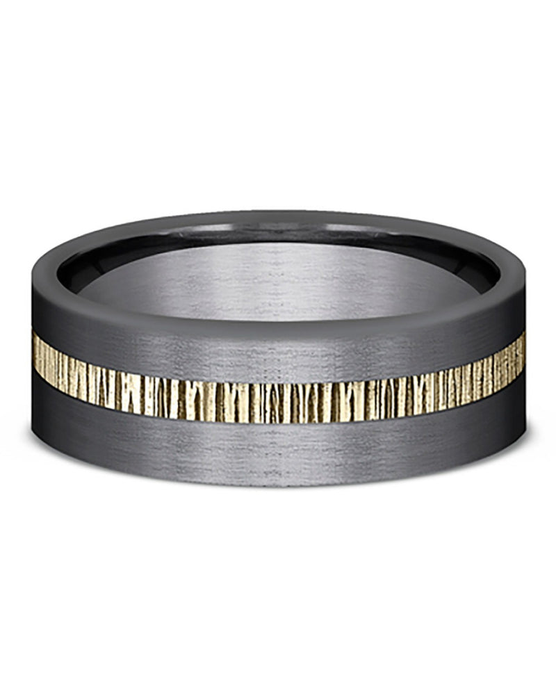 Gentlemen's Textured Offset Stripe Comfort Fit Band in Tantalum and Yellow Gold