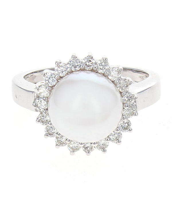 Pearl and Diamond Halo Ring