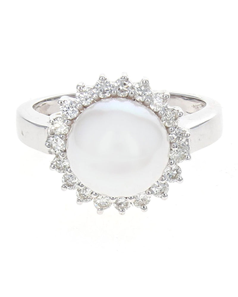 Pearl and Diamond Halo Ring