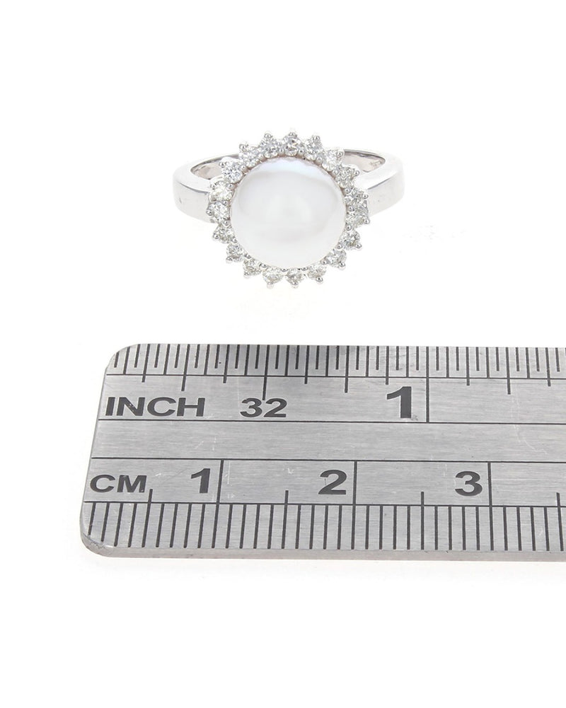 Pearl and Diamond Halo Ring