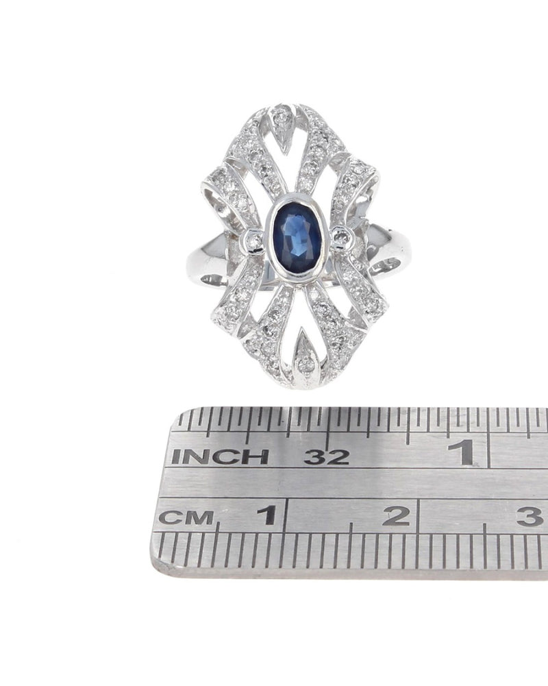 Sapphire and Diamond Elongated Open Ribbon Ring