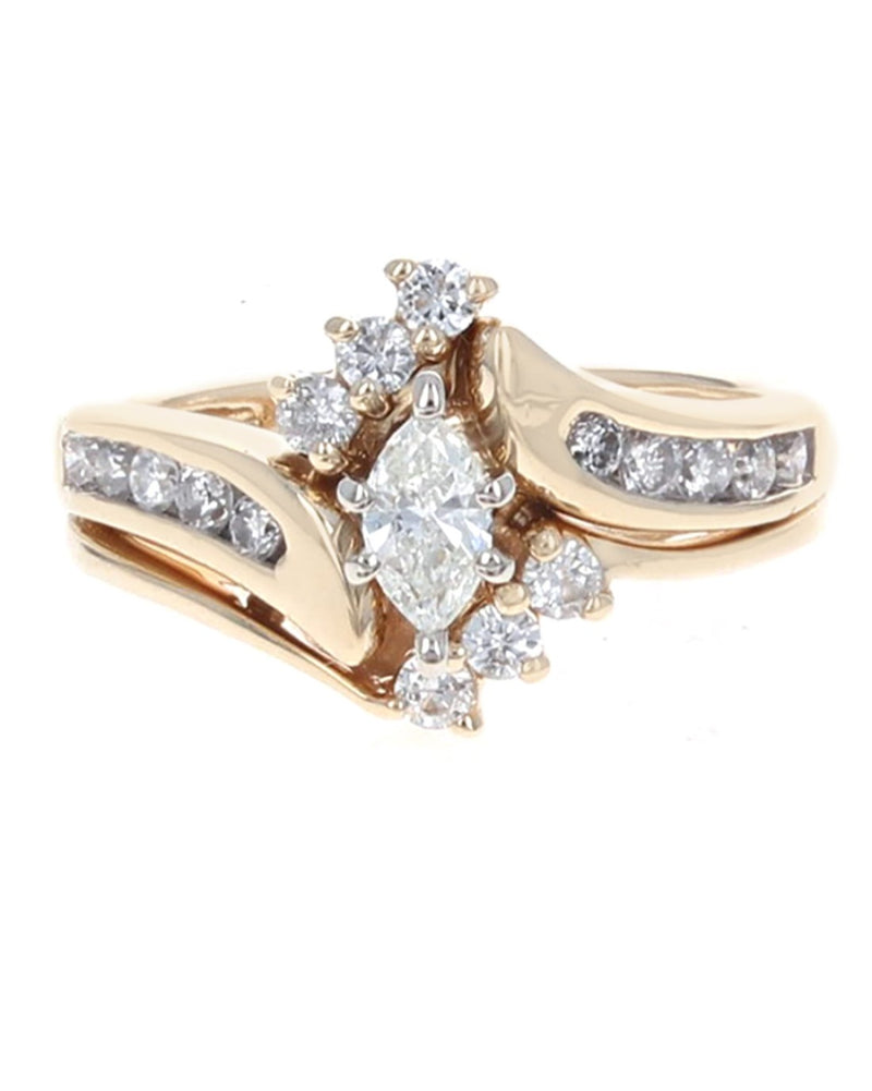 Marquise and Round Diamond Wedding Ring in Yellow Gold