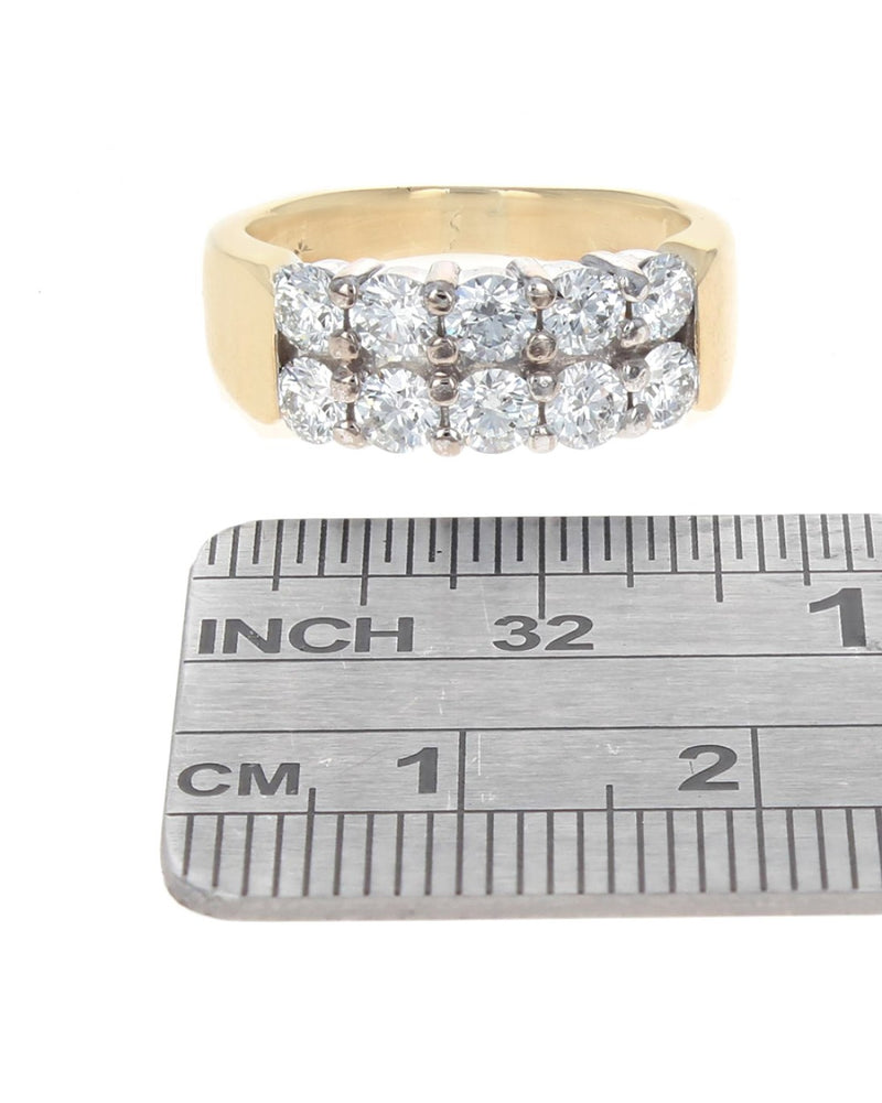 2 Row Diamond Tapered Ring in 2 Tone Gold