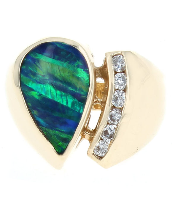 Lightning Ridge Australian Opal and Diamond Ring