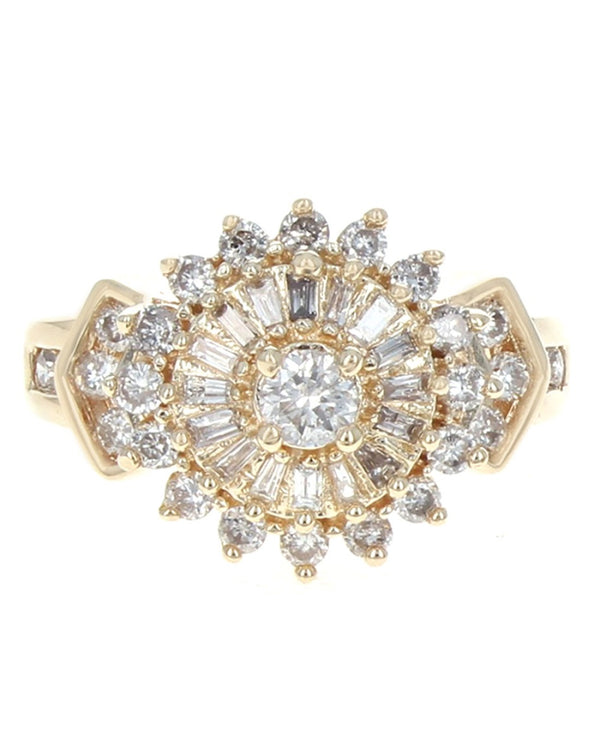 Round and Baguette Diamond Cluster Ring
