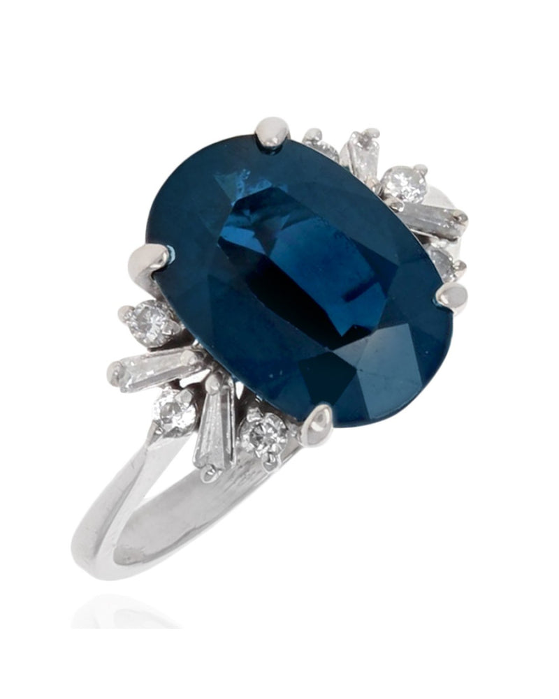 Dark Blue Sapphire and Diamond Accent Ring in Yellow Gold