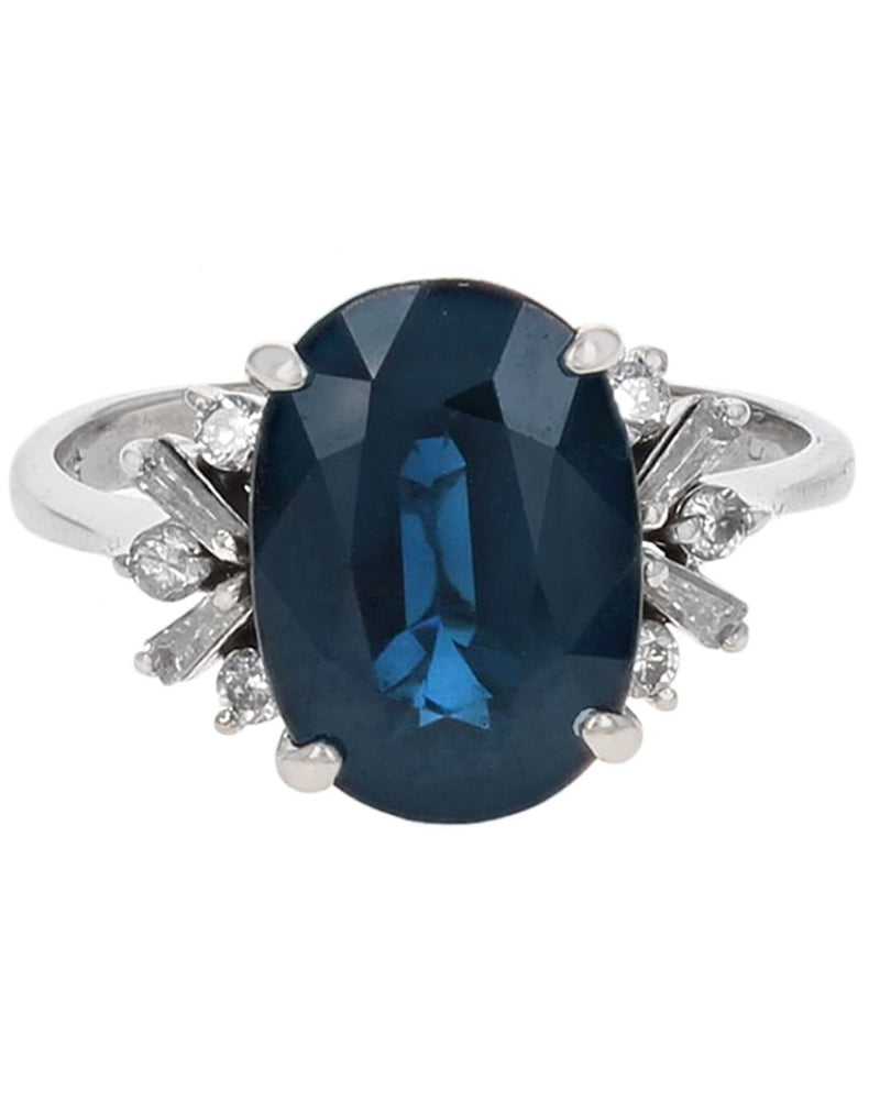 Dark Blue Sapphire and Diamond Accent Ring in Yellow Gold