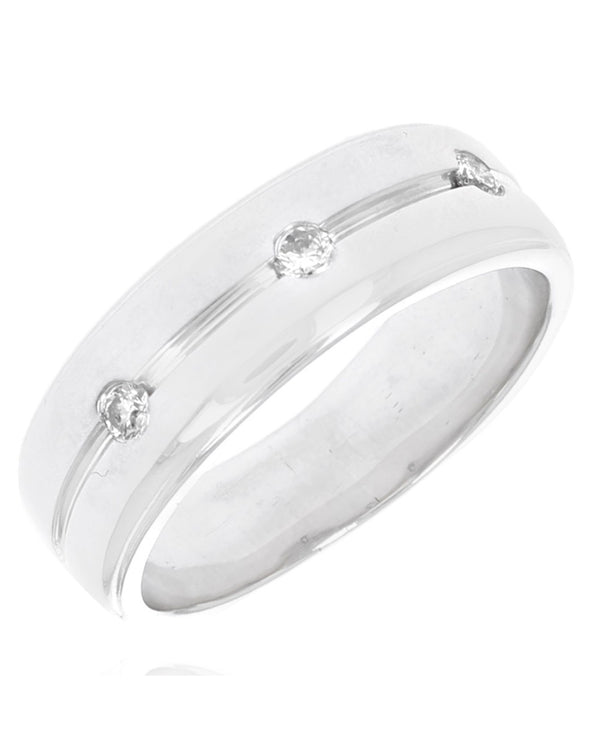 Gentlemen's Diamond Fluted Accent Band in White Gold