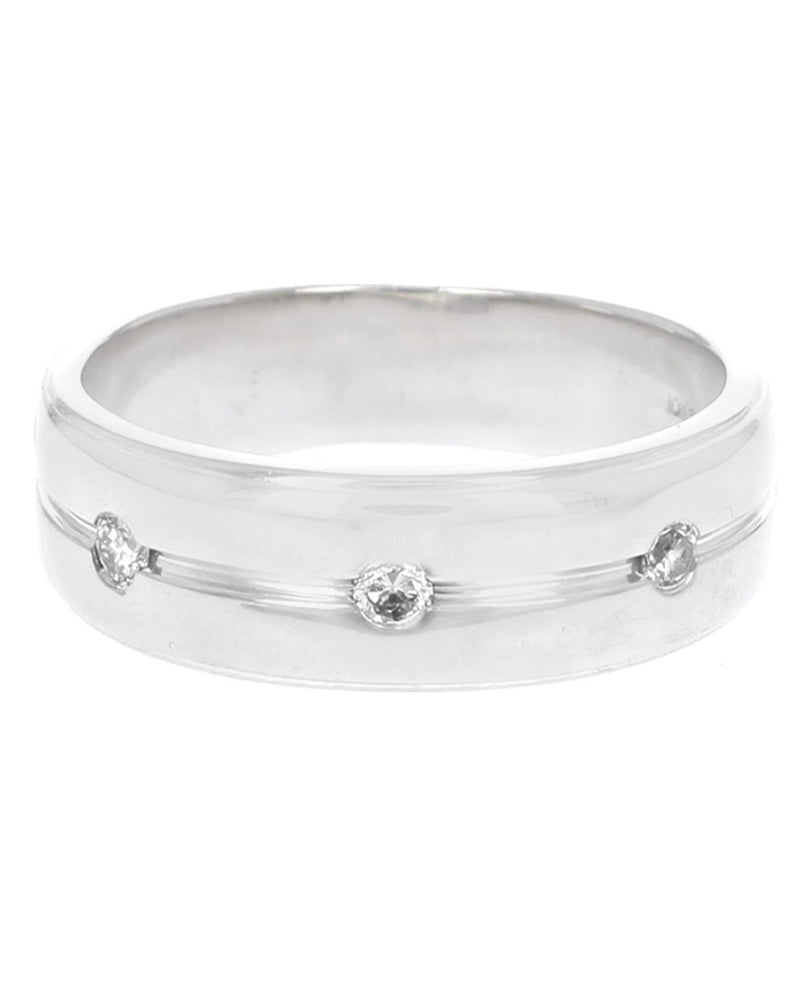 Gentlemen's Diamond Fluted Accent Band in White Gold