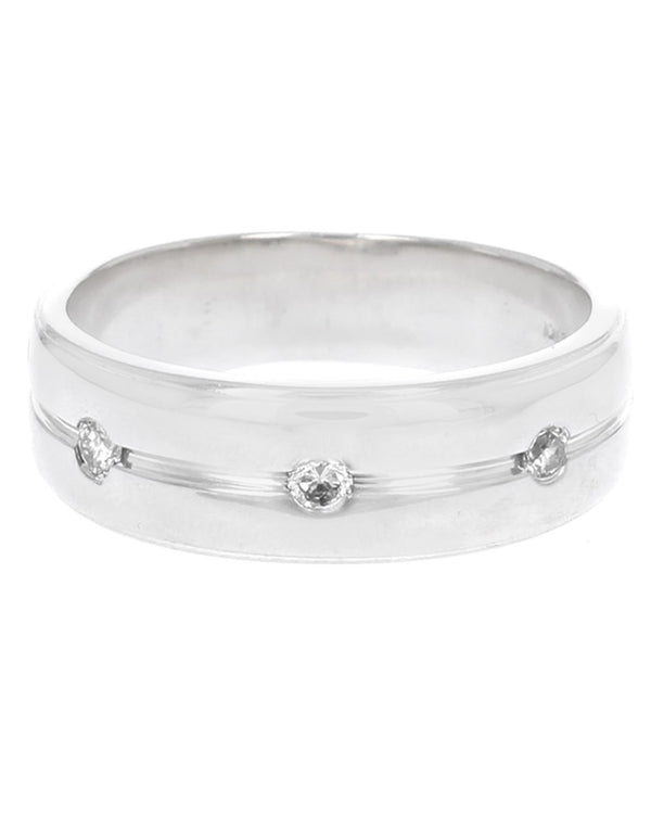 Gentlemen's Diamond Fluted Accent Band in White Gold