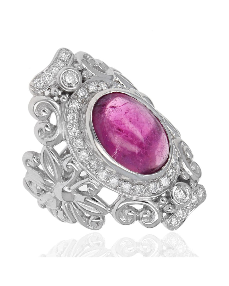 Pink Tourmaline and Diamond Halo Cut Out Ring