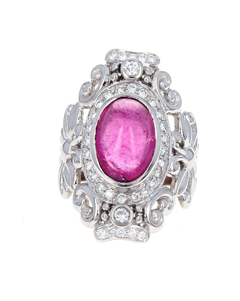 Pink Tourmaline and Diamond Halo Cut Out Ring