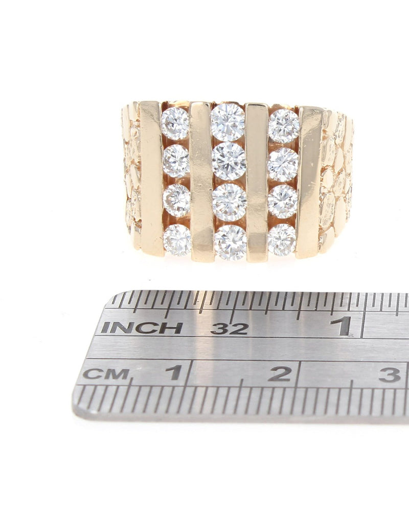 Gentlemans 3 Row Diamond Nugget Ring