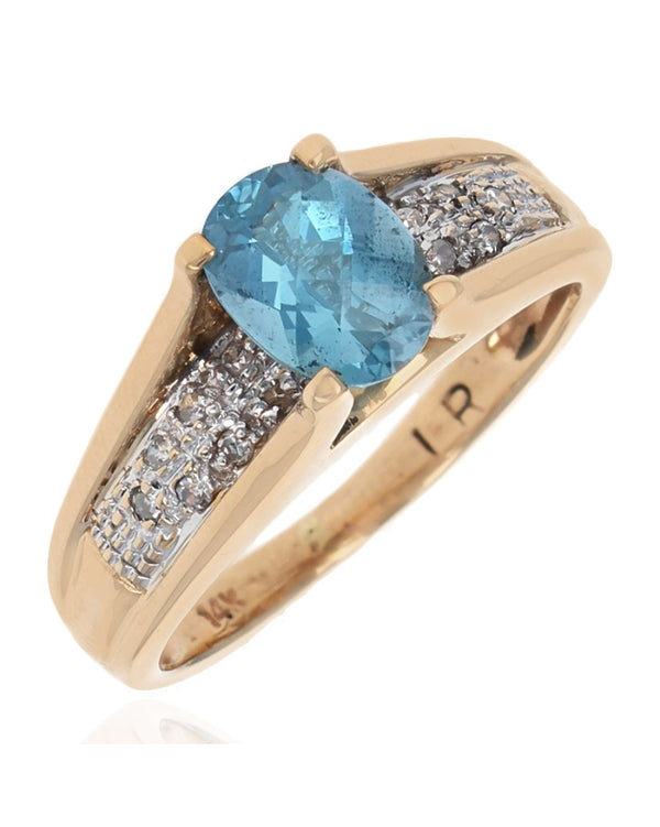 Swiss Blue Topaz and Diamond Accent Ring in White and Yellow Gold