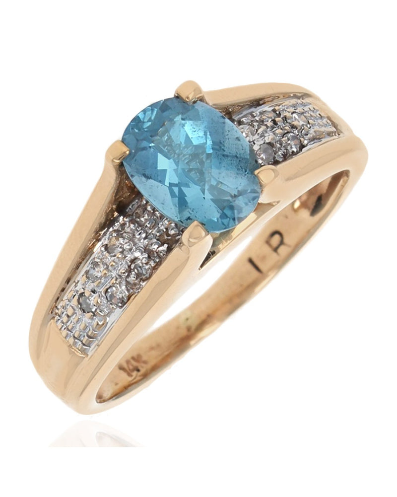 Swiss Blue Topaz and Diamond Accent Ring in White and Yellow Gold