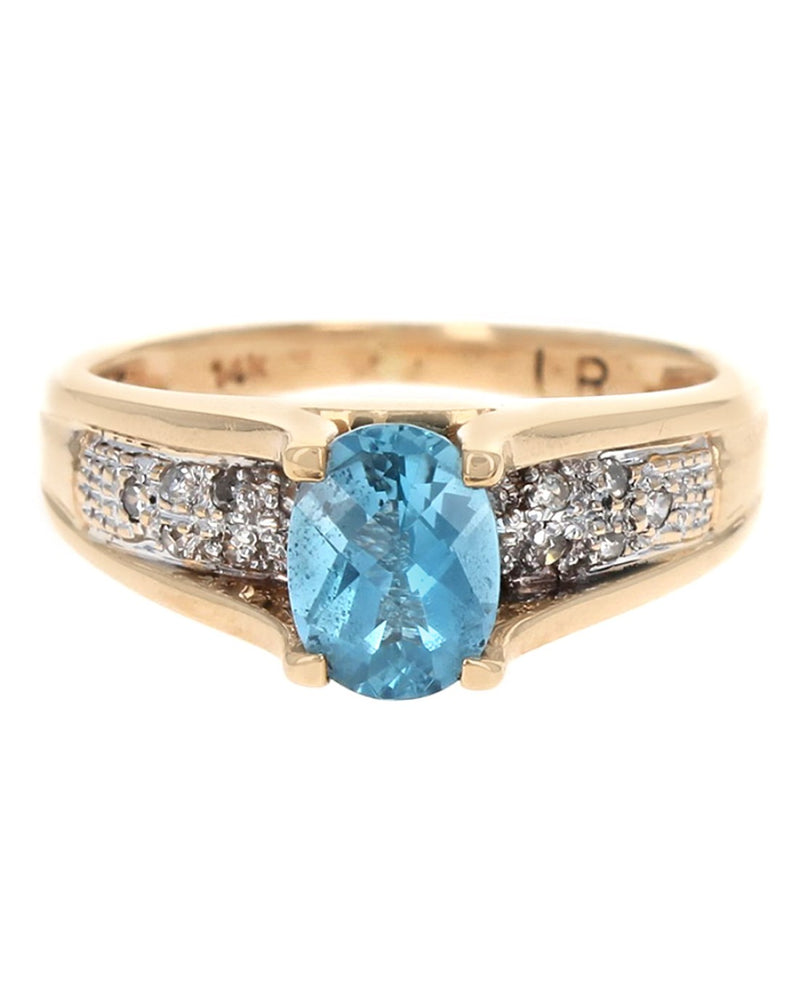 Swiss Blue Topaz and Diamond Accent Ring in White and Yellow Gold