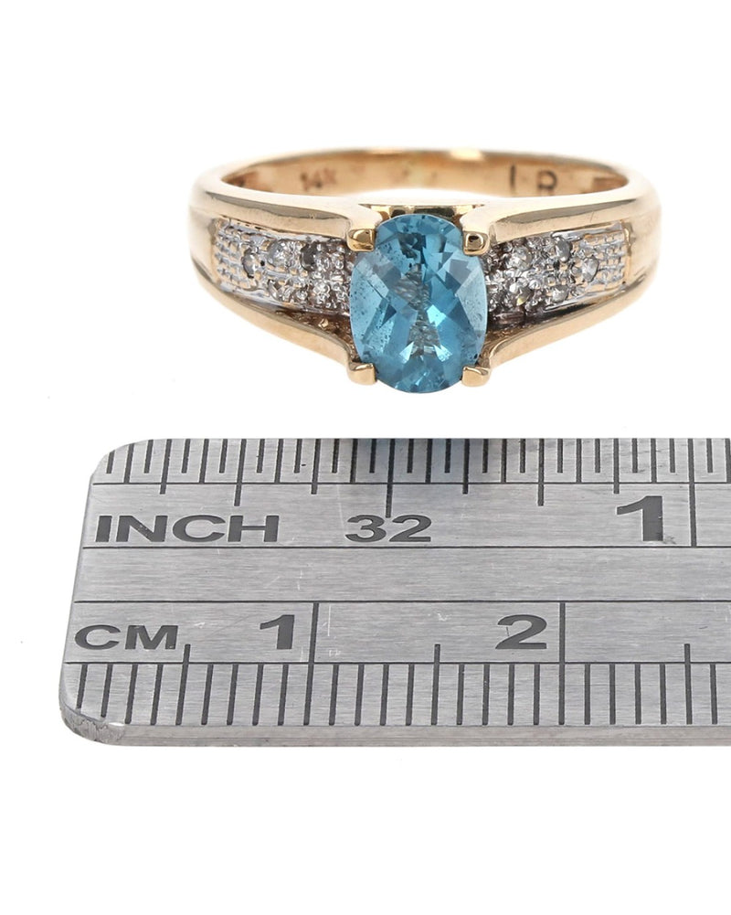 Swiss Blue Topaz and Diamond Accent Ring in White and Yellow Gold