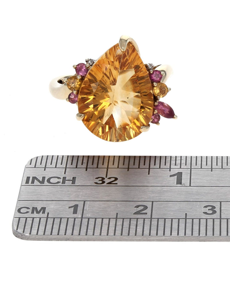 Citrine, Pink Tourmaline, and Diamond Accent Ring in Yellow Gold