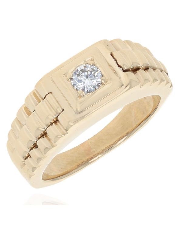 Diamond Solitaire Step Cut Side Ring in Yellow Gold