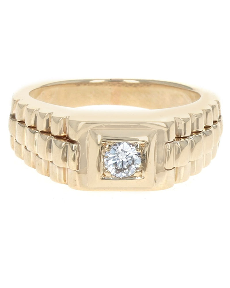 Diamond Solitaire Step Cut Side Ring in Yellow Gold