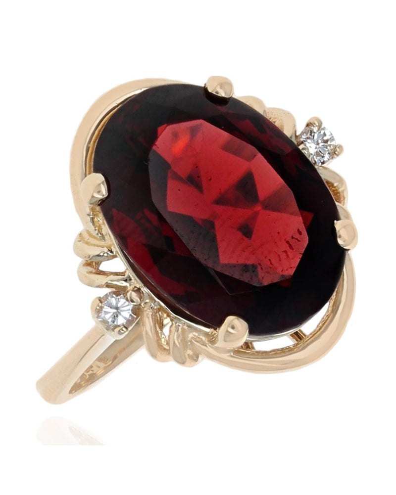 Pyrope Garnet and Diamond Accent Ring in Yellow Gold
