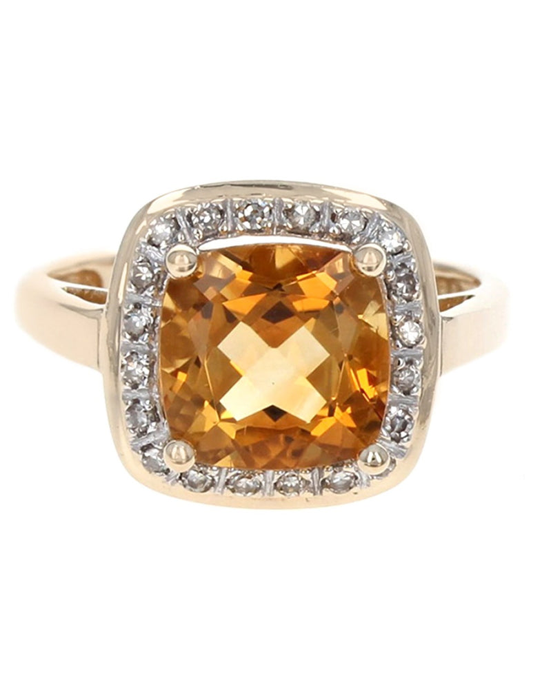 Citrine and Diamond Halo Ring in Yellow Gold