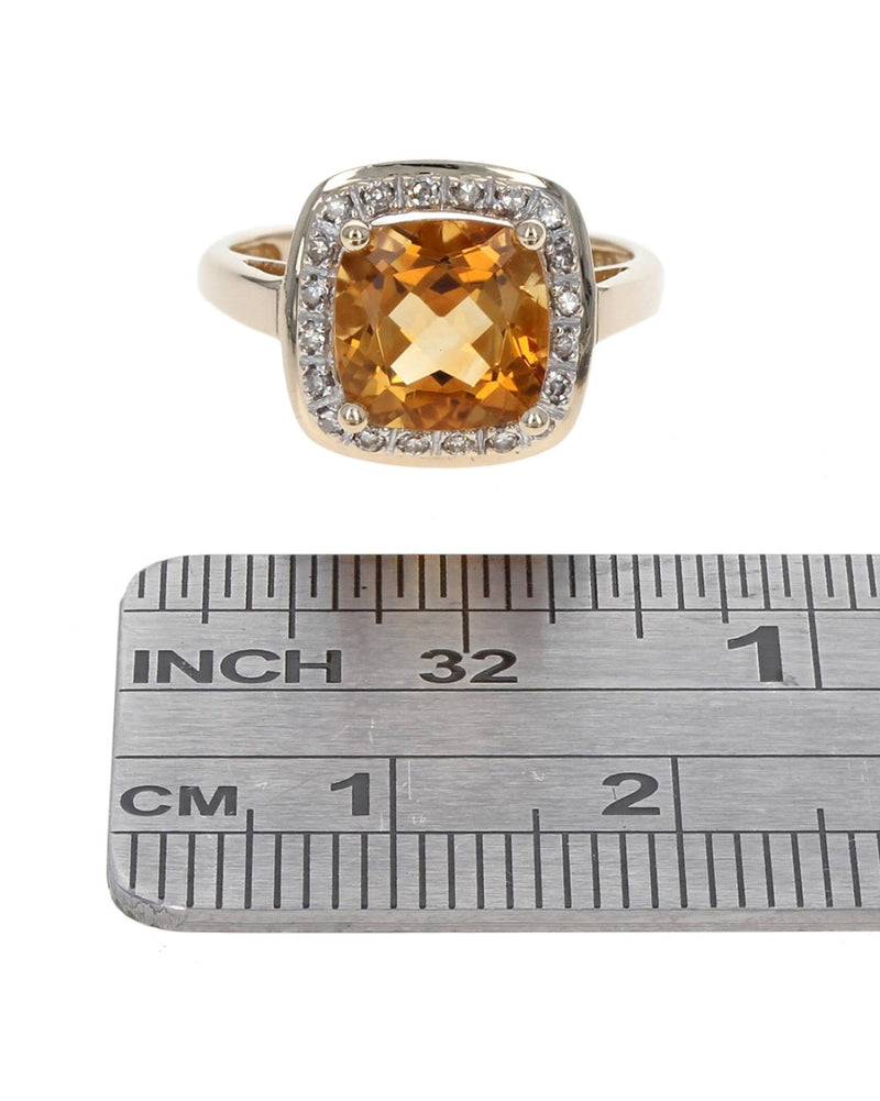 Citrine and Diamond Halo Ring in Yellow Gold