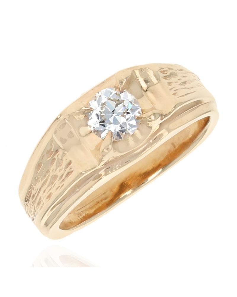 Diamond Solitaire Wood Grain Accent Ring in Yellow Gold