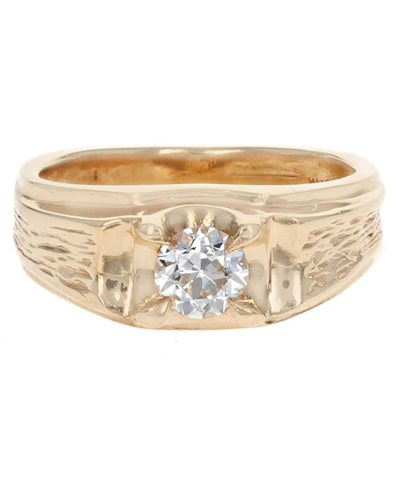 Diamond Solitaire Wood Grain Accent Ring in Yellow Gold