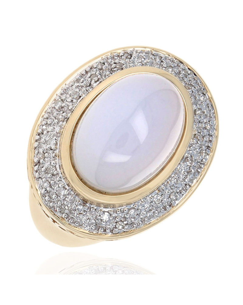 Chalcedony and Diamond Halo Ring in Yellow Gold