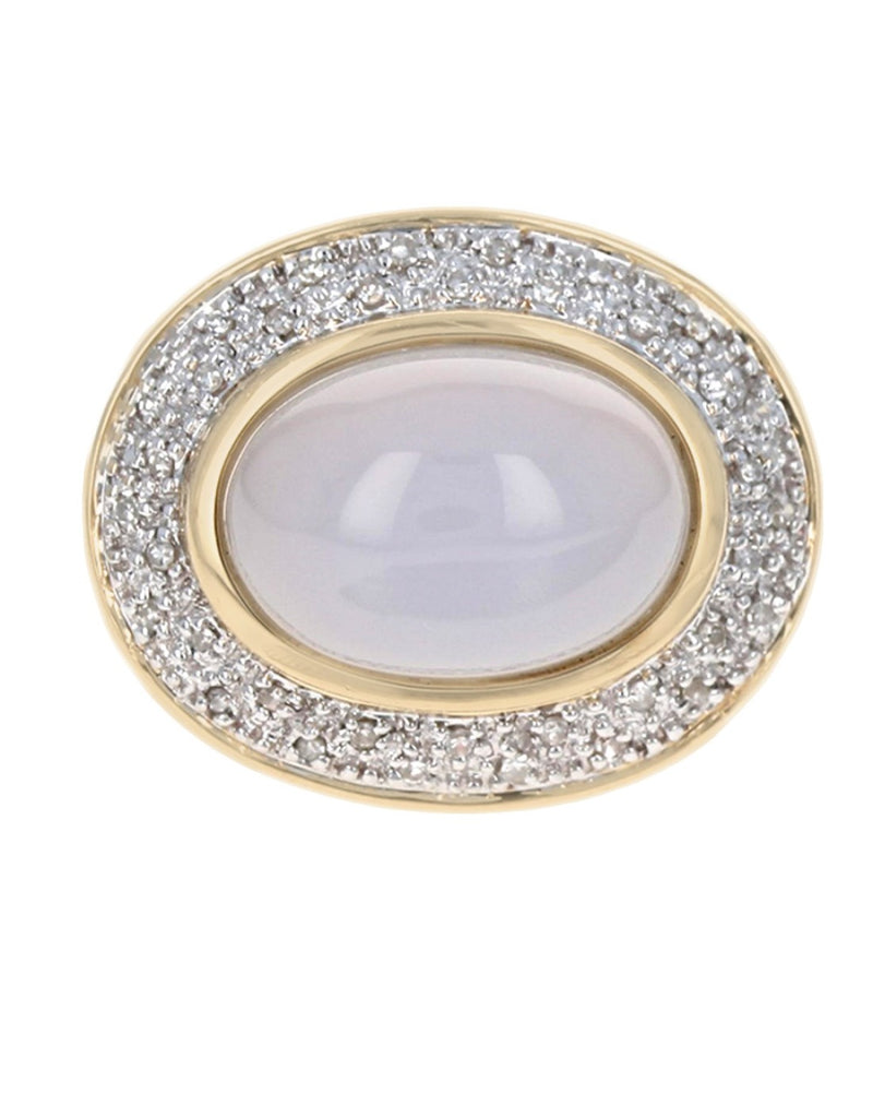 Chalcedony and Diamond Halo Ring in Yellow Gold