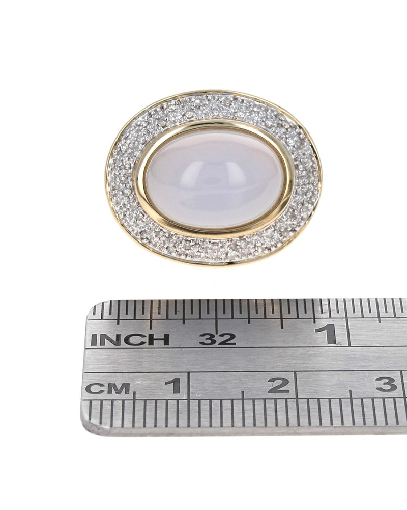 Chalcedony and Diamond Halo Ring in Yellow Gold