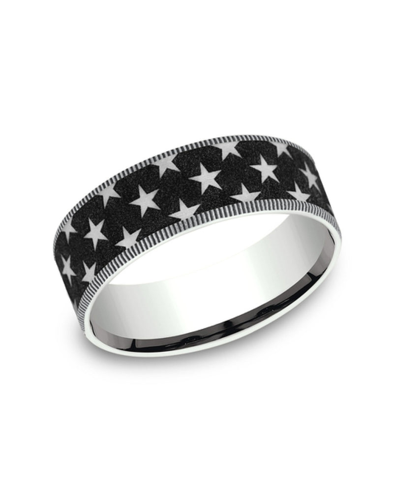 Gentlemen's Star Pattern Comfort Fit Band in White Gold and Titanium