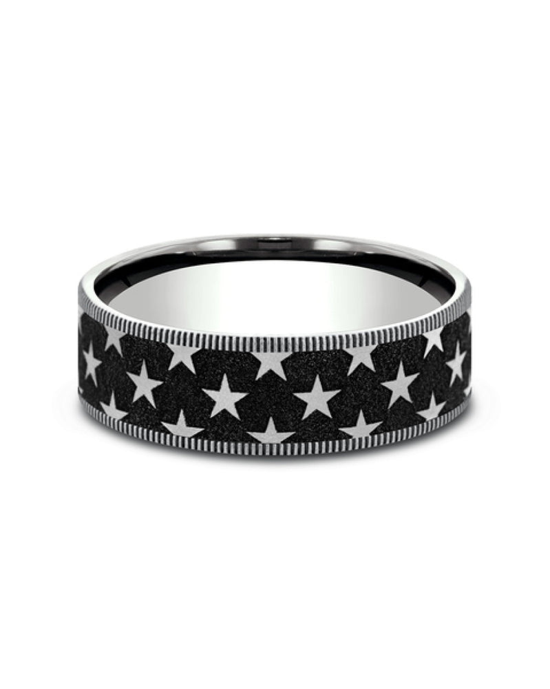 Gentlemen's Star Pattern Comfort Fit Band in White Gold and Titanium