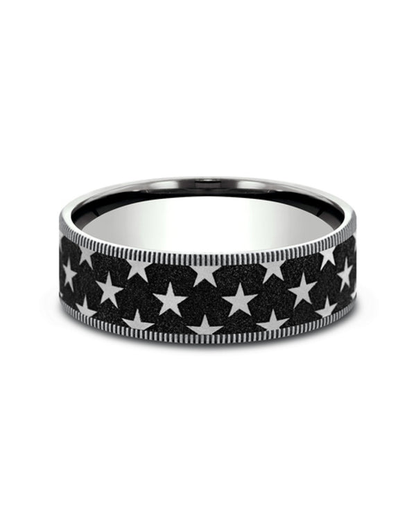 Gentlemen's Star Pattern Comfort Fit Band in White Gold and Titanium