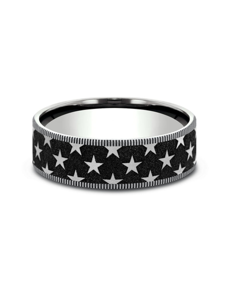 Gentlemen's Star Pattern Comfort Fit Band in White Gold and Titanium