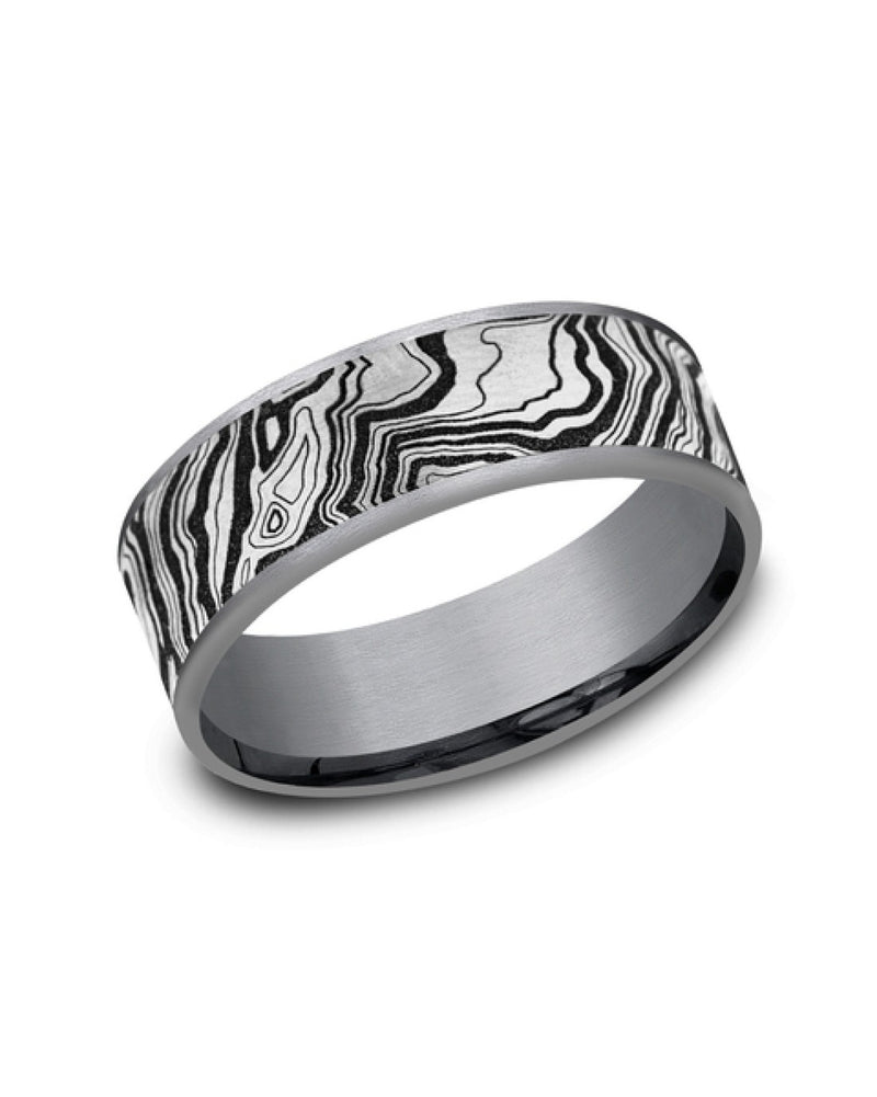 Gentlemen's Topography Pattern Comfort Fit Band in Tantalum and Titanium