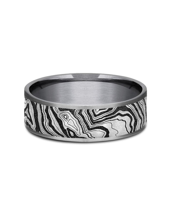 Gentlemen's Topography Pattern Comfort Fit Band in Tantalum and Titanium