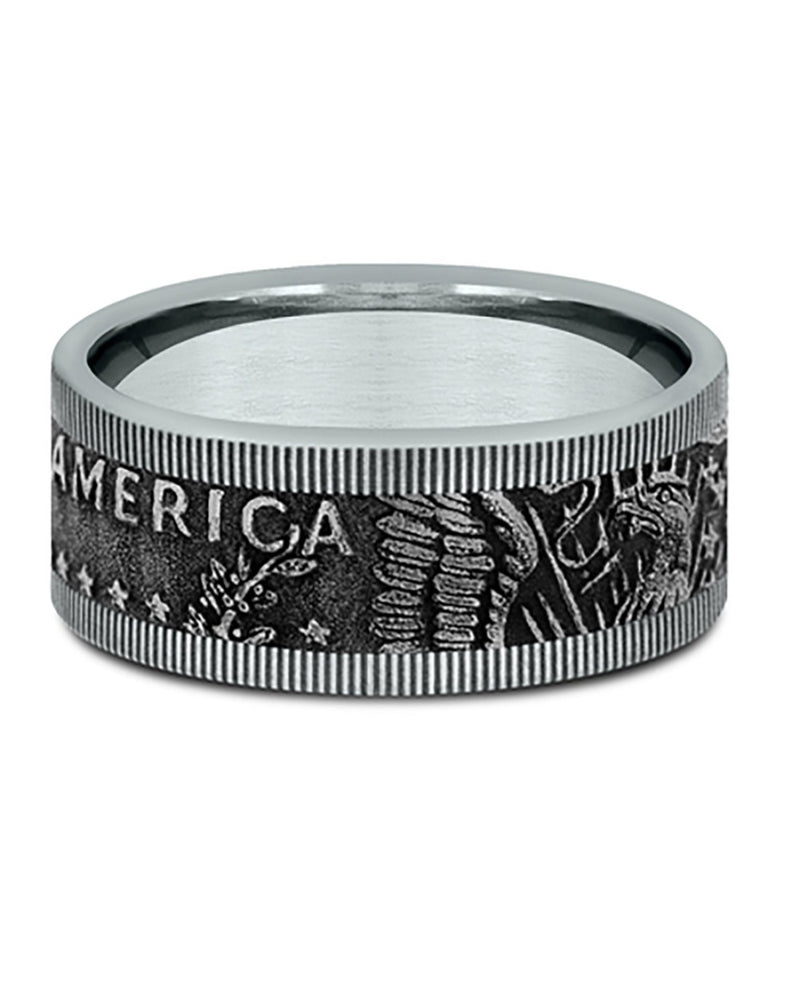 Gentlemen's Kennedy Half Dollar Milgrain Comfort Fit Band in Yellow Gold and Tantalum